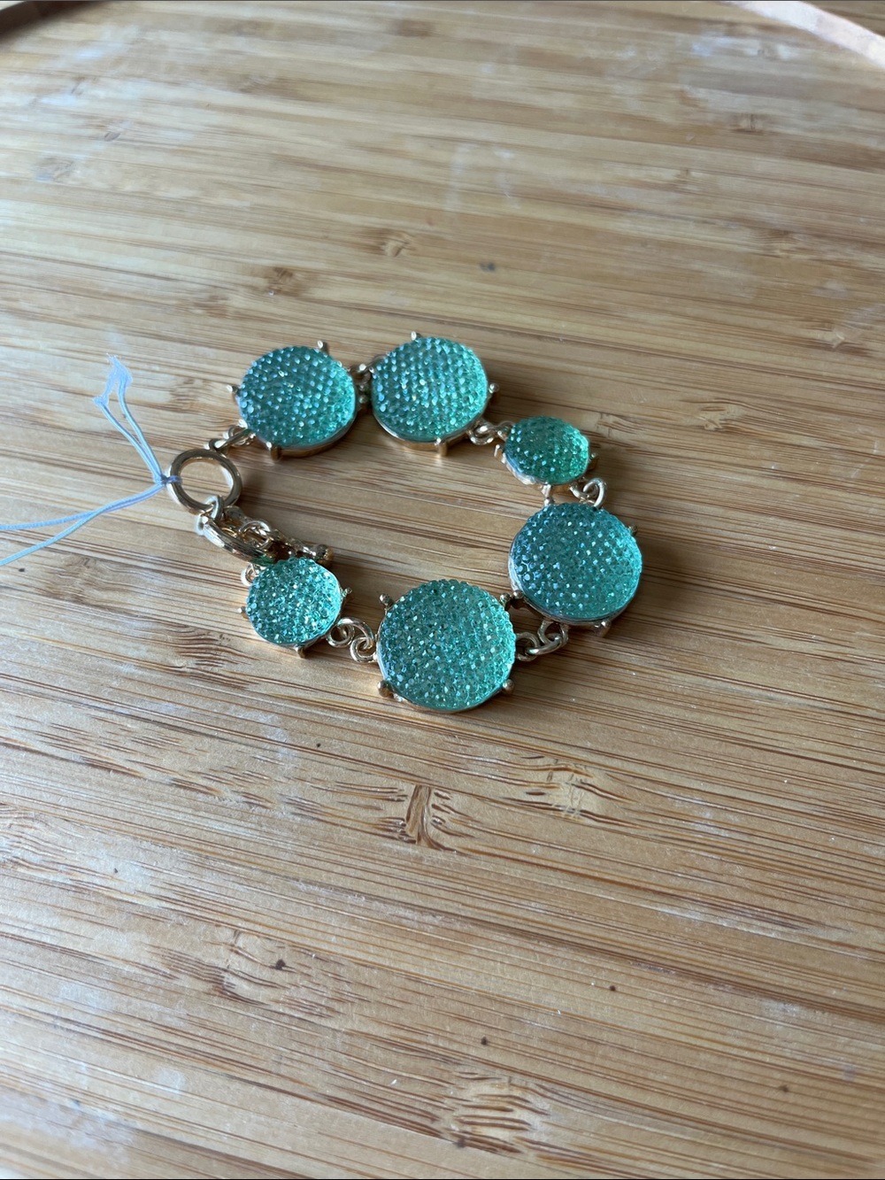 16 Goldtone Bracelet With Mint Sea Foam Green Sparkle Glitter Stones